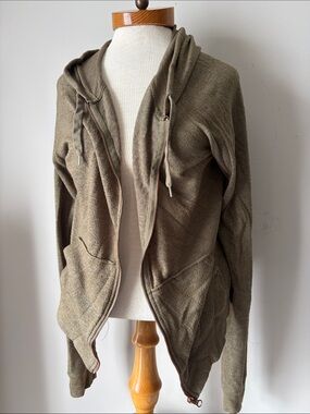 Olive Green Zip-Up Hoodie by Xhiliration Size Large